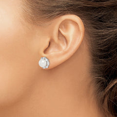 Rhodium-plated Sterling Silver 8-9mm White Button FWC Pearl CZ Earrings