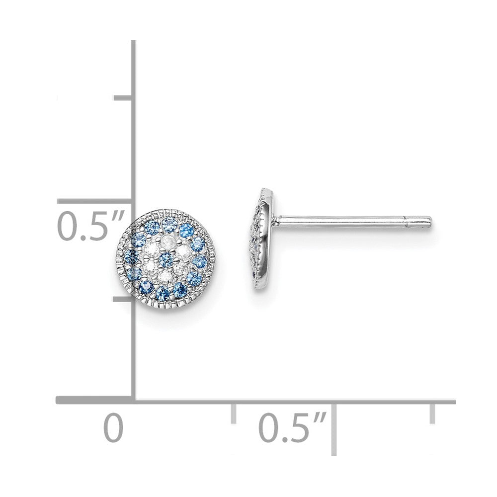 Rhodium-plated Sterling Silver Blue Spinel and Clear CZ Post Earrings