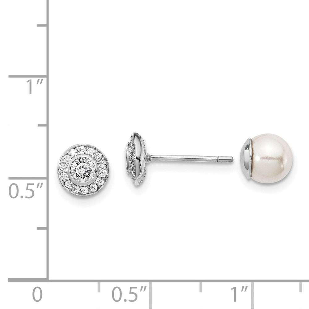 Rhodium-plated Sterling Silver MOP and CZ Reversible Post Earrings