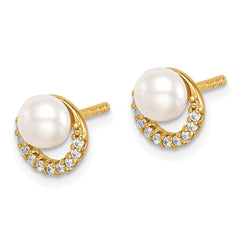 Yellow Gold-plated Sterling Silver FWC Pearl and CZ Earrings