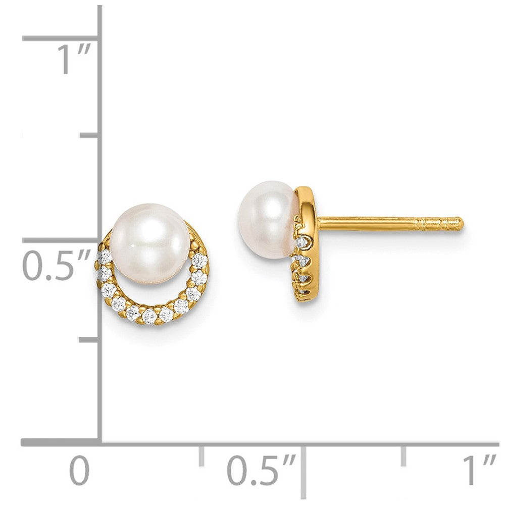 Yellow Gold-plated Sterling Silver FWC Pearl and CZ Earrings