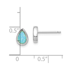 Rhodium-plated Sterling Silver Imitation Opal Teardrop Post Earrings