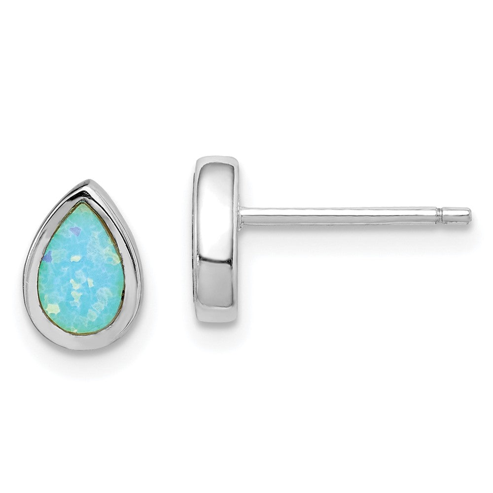 Rhodium-plated Sterling Silver Imitation Opal Teardrop Post Earrings
