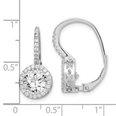 Rhodium-plated Sterling Silver CZ Round Cut Leverback Earrings