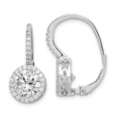 Rhodium-plated Sterling Silver CZ Round Cut Leverback Earrings
