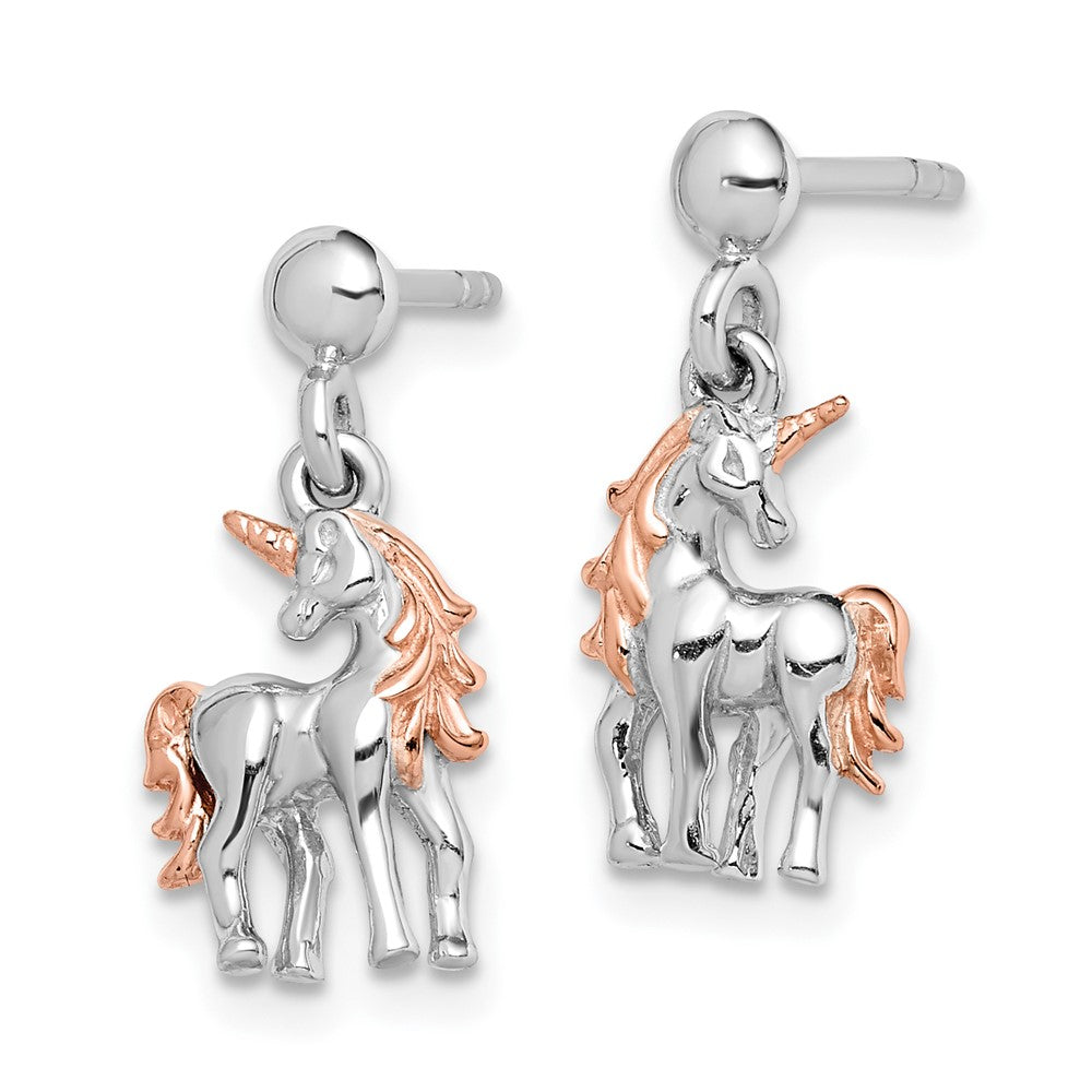 Rhodium-plated Sterling Silver Rose Gold-plated Unicorn Post Earrings