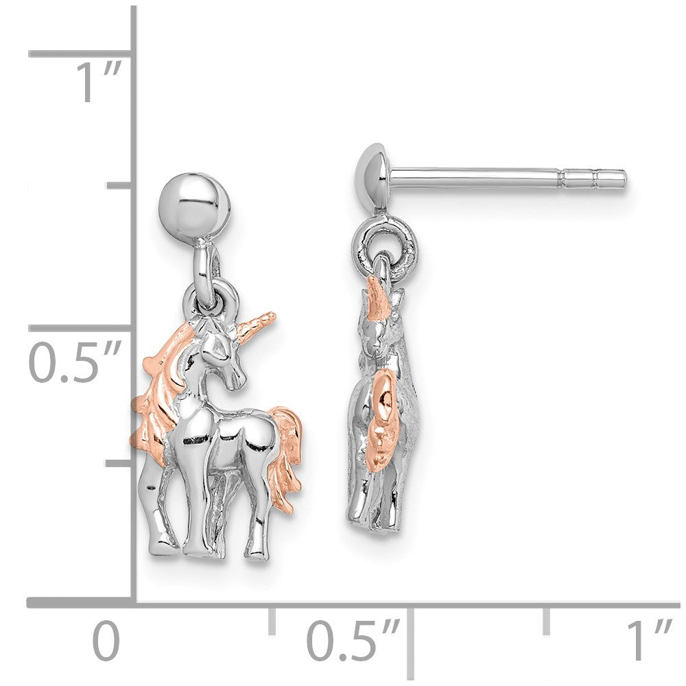 Rhodium-plated Sterling Silver Rose Gold-plated Unicorn Post Earrings