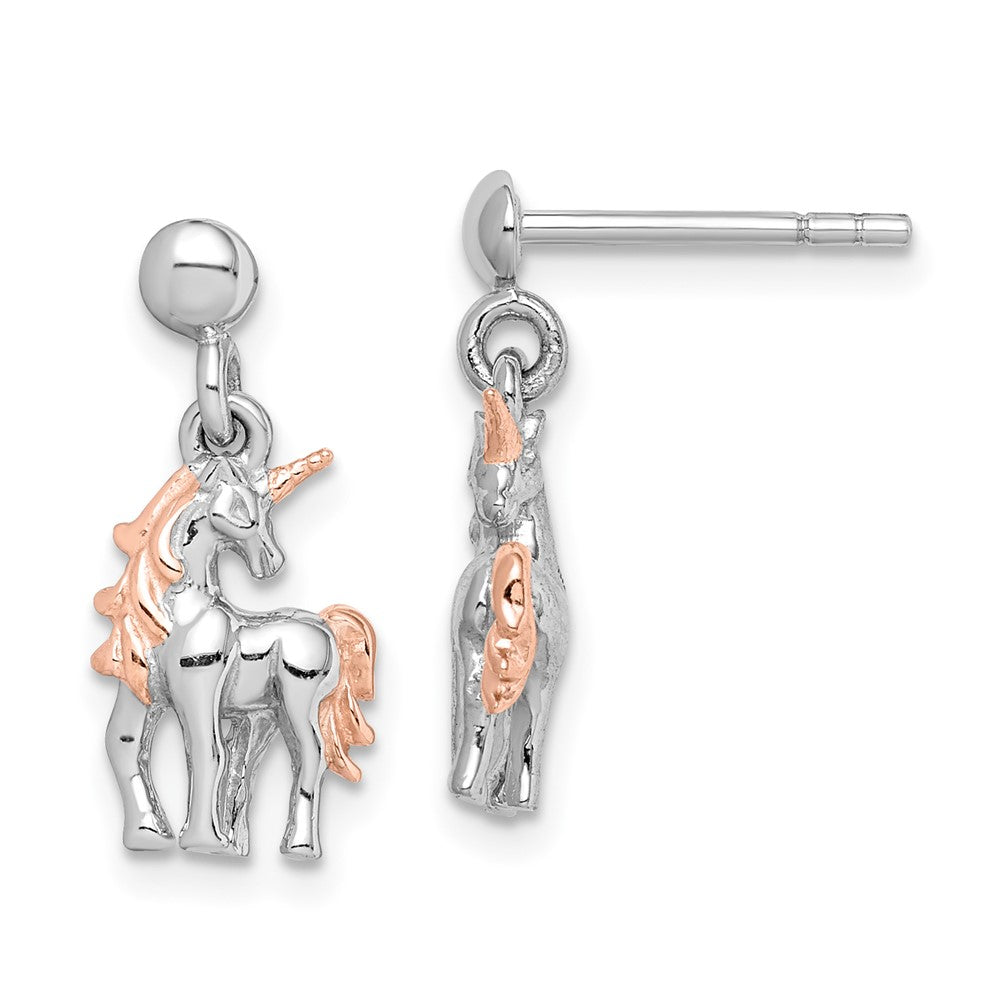 Rhodium-plated Sterling Silver Rose Gold-plated Unicorn Post Earrings