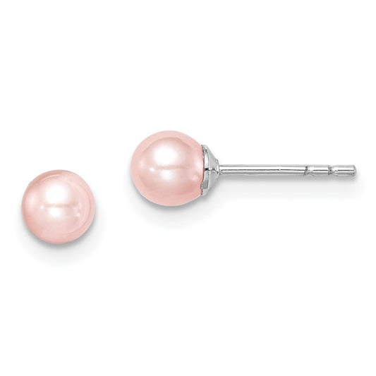 Sterling Silver Madi K 4-5mm Pink Round FWC Pearl Stud Earrings