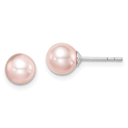 Sterling Silver Madi K 6-7mm Pink Round FWC Pearl Stud Earrings