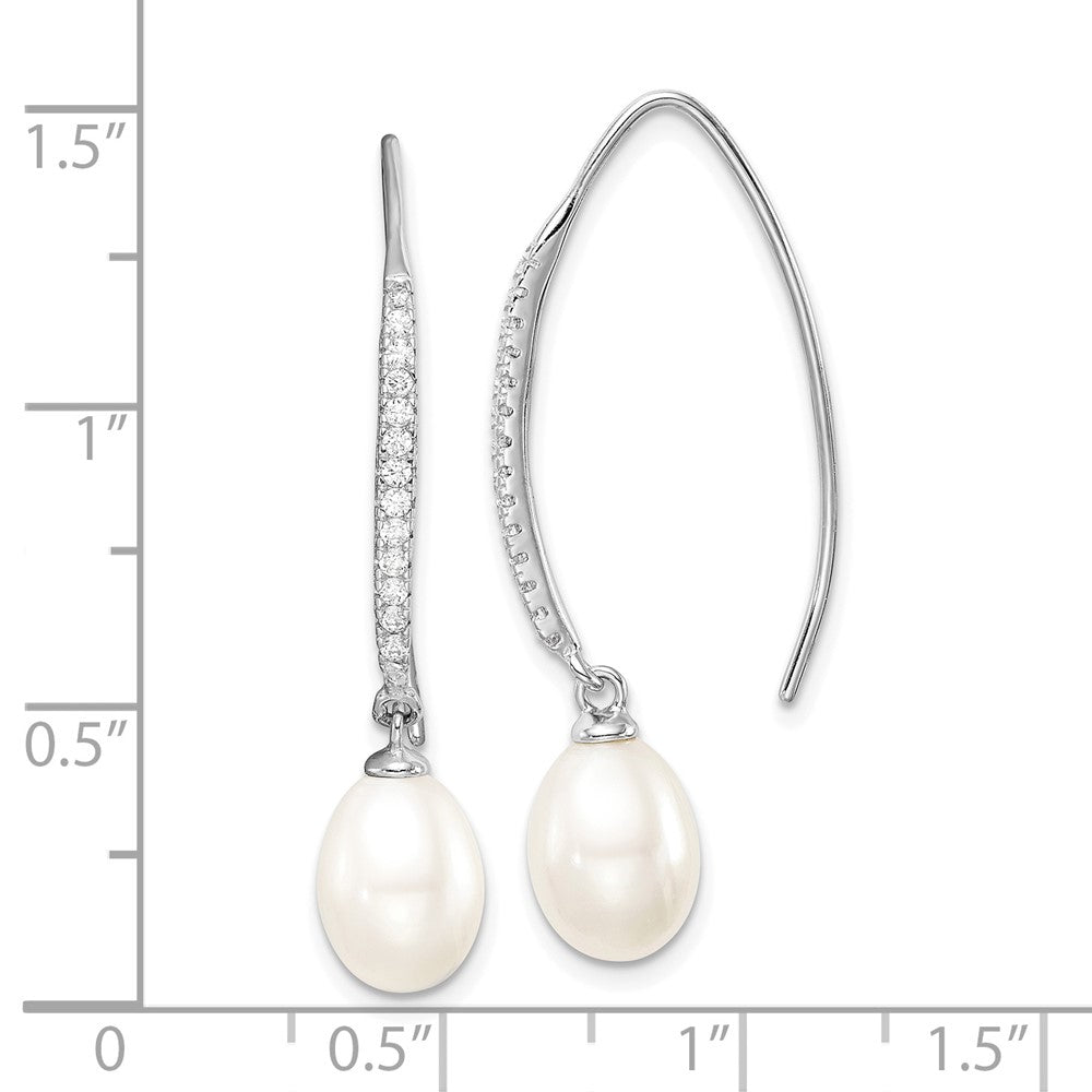 Rhodium-plated Sterling Silver 7-8mm Drop FWC Pearl CZ Threader Earrings