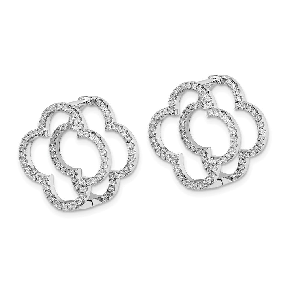 Rhodium-plated Sterling Silver CZ Quatrefoil Hinged In Out Earrings