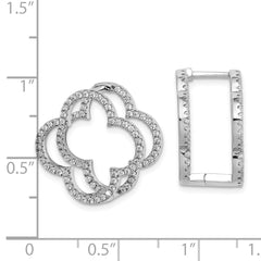 Rhodium-plated Sterling Silver CZ Quatrefoil Hinged In Out Earrings