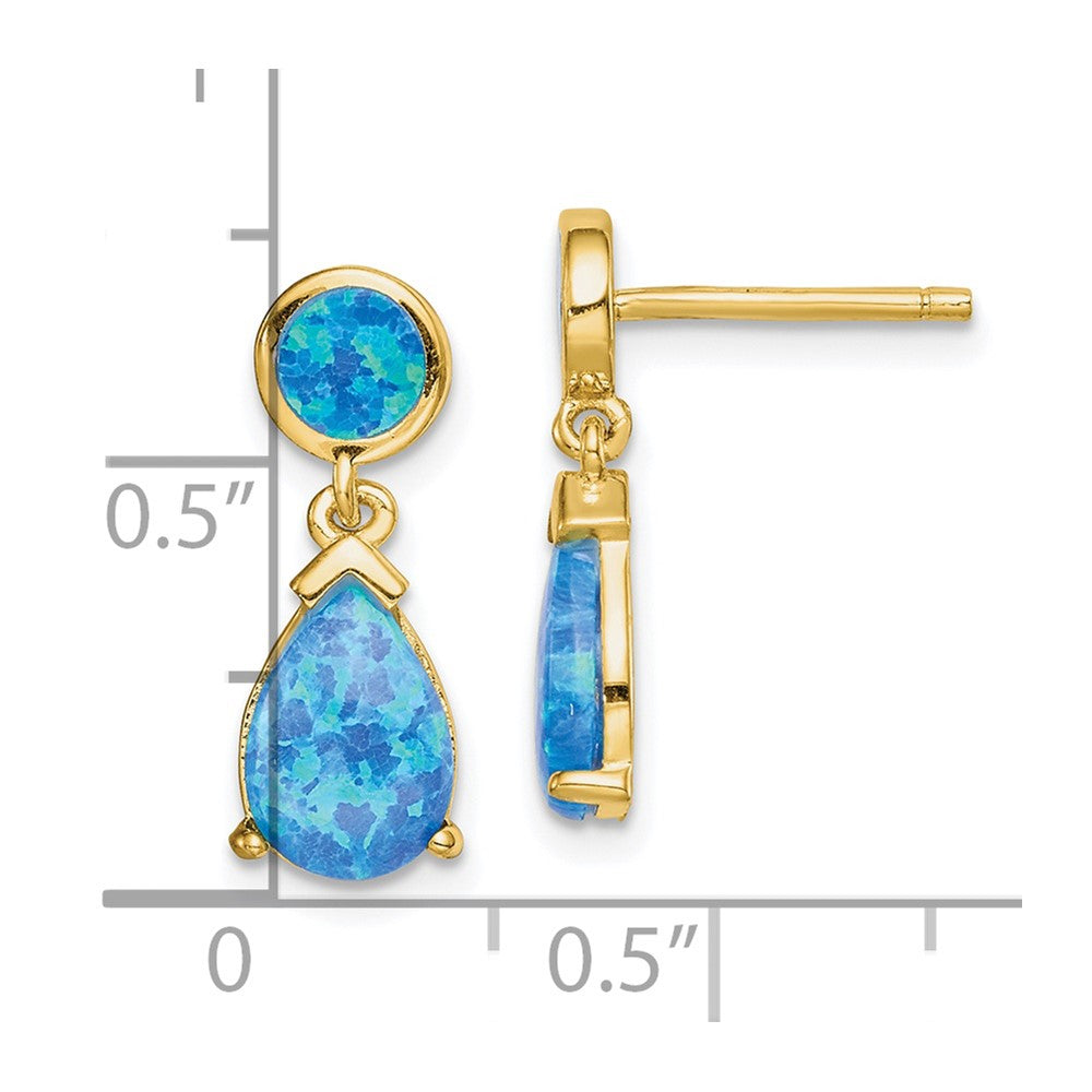 Yellow Gold-plated Sterling Silver Created Blue Opal Teardrop Post Dangle Earrings