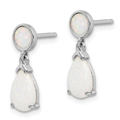 Rhodium-plated Sterling Silver Created Opal Teardrop Dangle Post Earrings