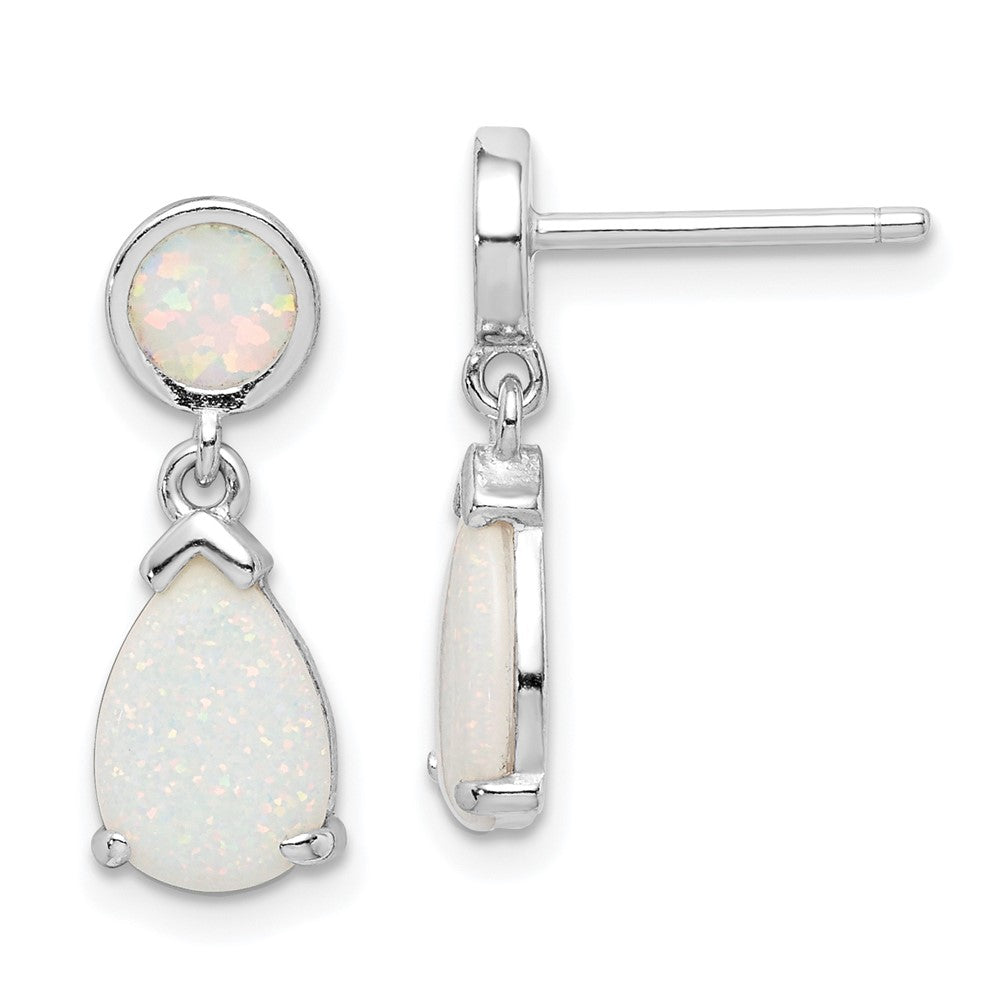 Rhodium-plated Sterling Silver Created Opal Teardrop Dangle Post Earrings