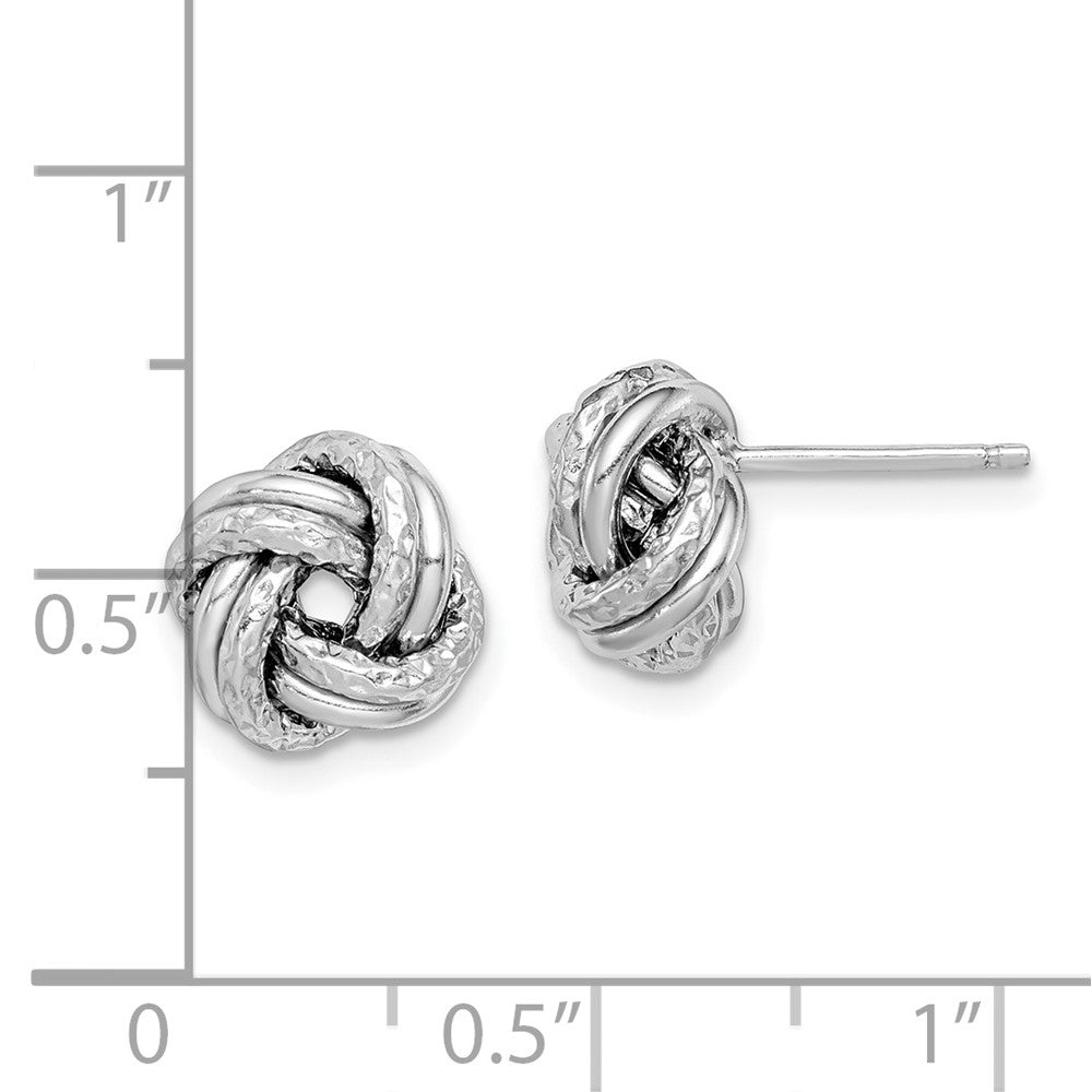 Rhodium-plated Silver Polished Textured Love Knot Post Earrings