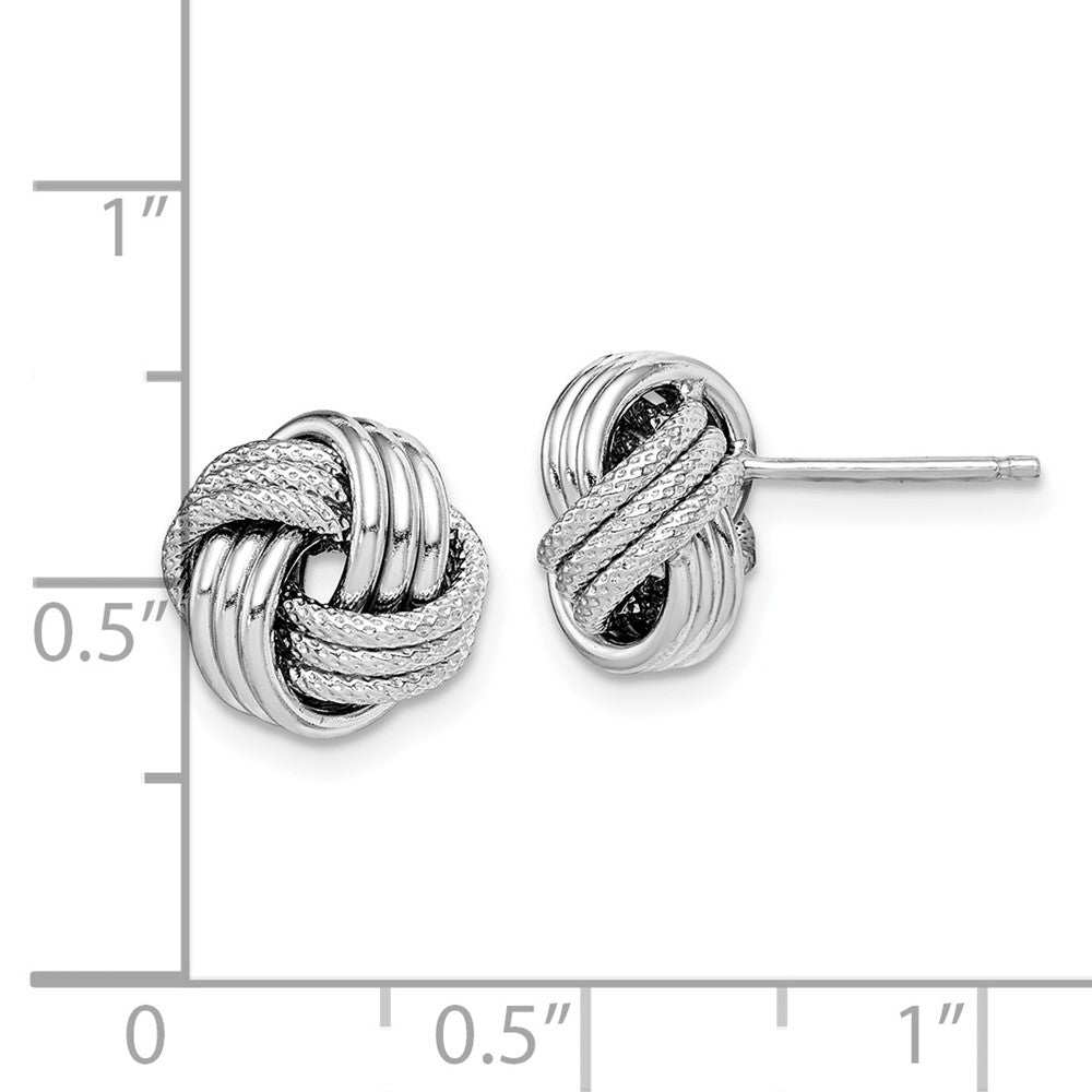 Rhodium-plated Sterling Silver Textured Love Knot Post Earrings