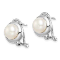 Rhodium-plated Sterling Silver 8-9mm Button FWC Pearl Omega Clip Earrings