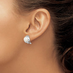 Rhodium-plated Sterling Silver 8-9mm Button FWC Pearl Omega Clip Earrings