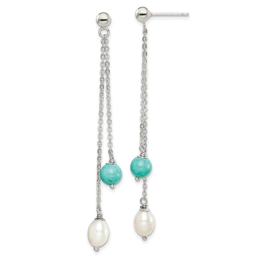 Sterling Silver Turquoise FWC Pearl Post Dangle Earrings