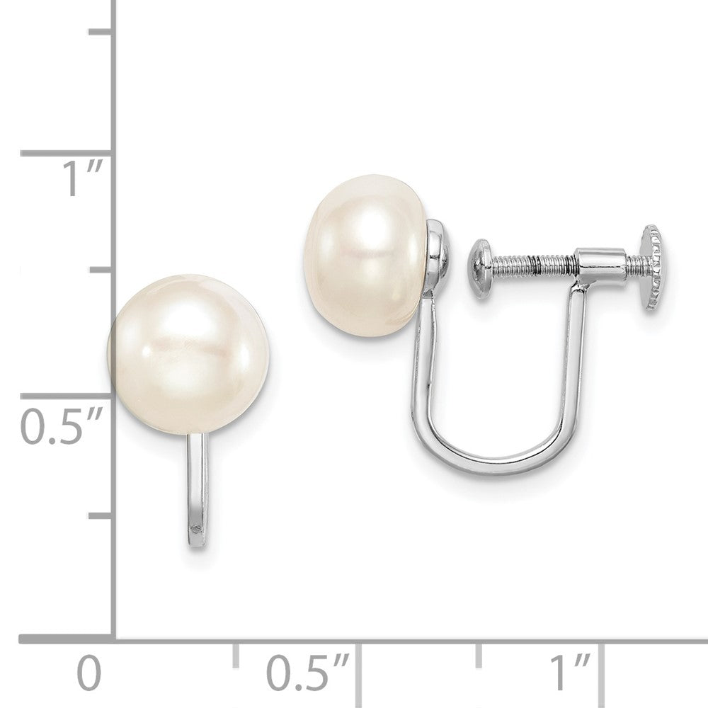 Rhodium-plated Sterling Silver 8-9mm Button FWC Pearl Non-pierced Earrings