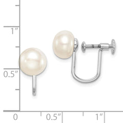Rhodium-plated Sterling Silver 8-9mm Button FWC Pearl Non-pierced Earrings
