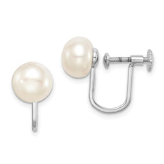 Rhodium-plated Sterling Silver 8-9mm Button FWC Pearl Non-pierced Earrings
