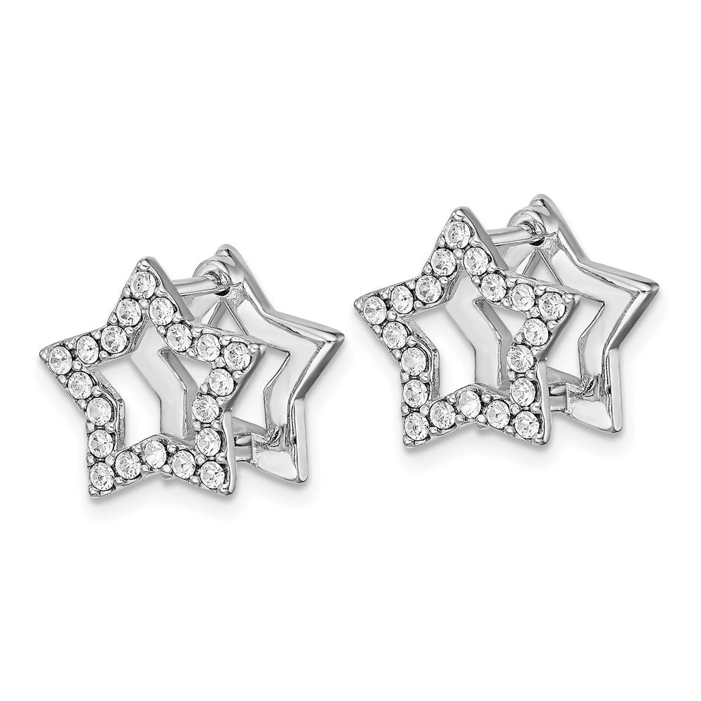 Rhodium-plated Sterling Silver Yellow Enamel Star Crystal Hinged Earrings