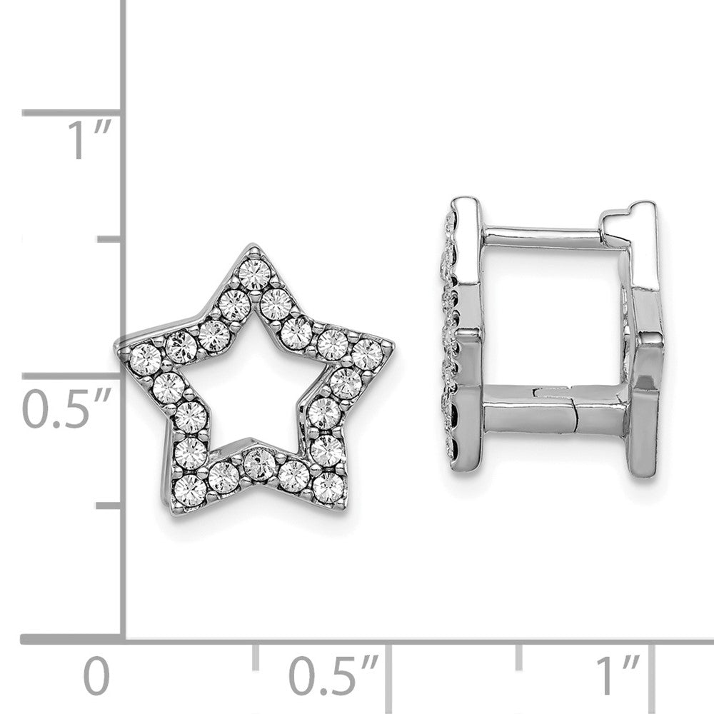 Rhodium-plated Sterling Silver Yellow Enamel Star Crystal Hinged Earrings