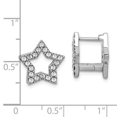 Rhodium-plated Sterling Silver Yellow Enamel Star Crystal Hinged Earrings