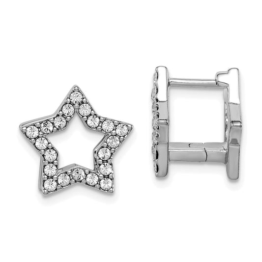 Rhodium-plated Sterling Silver Yellow Enamel Star Crystal Hinged Earrings