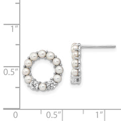 Rhodium-plated Sterling Silver 2-2.5mm Button FWC Pearl CZ Earrings