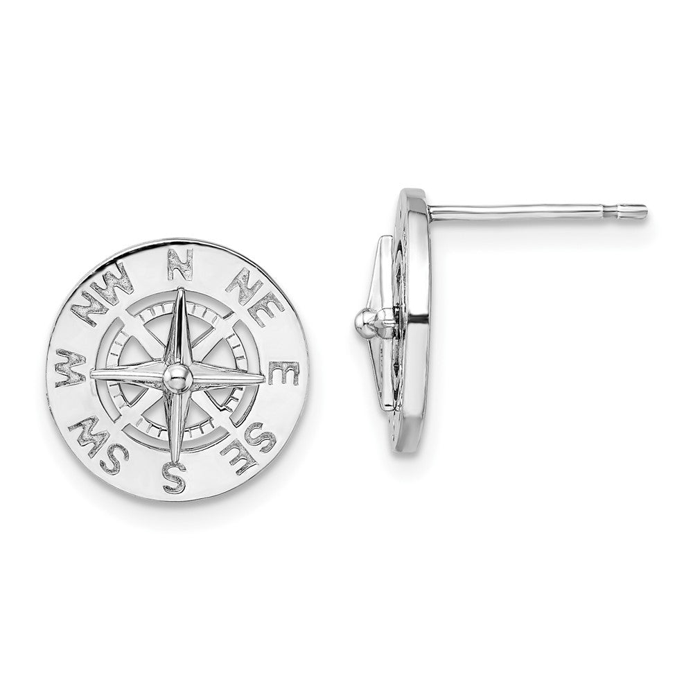 Sterling Silver Polished Mini Nautical Compass Post Earrings
