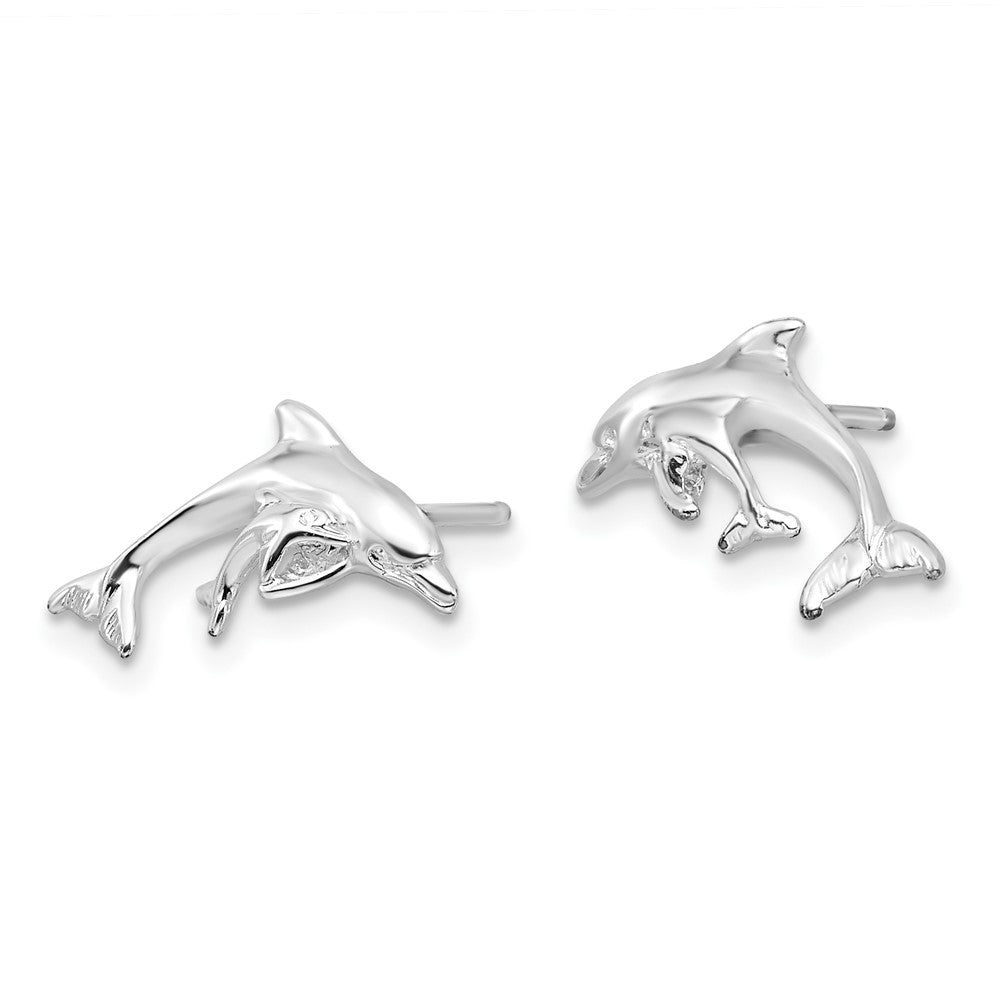 Sterling Silver Polished Dolphin and Baby Post Earrings
