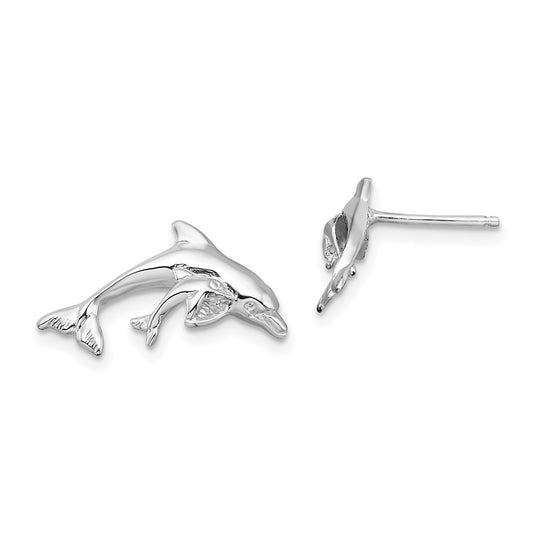 Sterling Silver Polished Dolphin and Baby Post Earrings