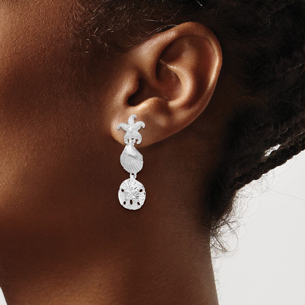 Sterling Silver Polished Sea Life Dangle Post Earrings