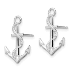 Sterling Silver Polished Anchor with Rope Post Earrings