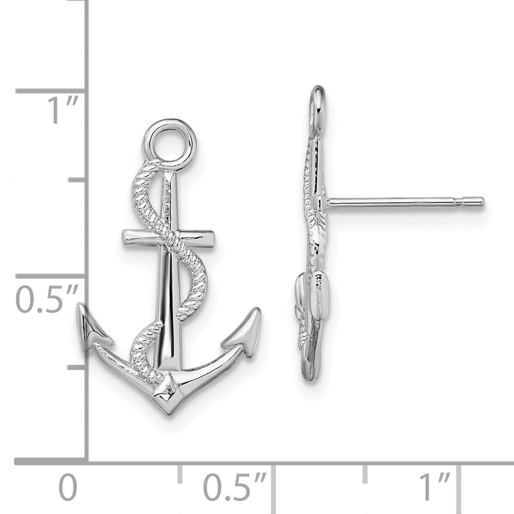 Sterling Silver Polished Anchor with Rope Post Earrings