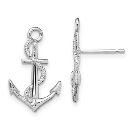 Sterling Silver Polished Anchor with Rope Post Earrings
