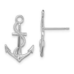 Sterling Silver Polished Anchor with Rope Post Earrings