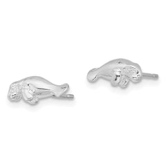 Sterling Silver Polished Mini Manatee Post Earrings