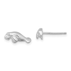 Sterling Silver Polished Mini Manatee Post Earrings
