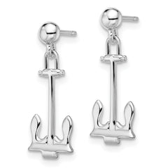 Sterling Silver Polished Navy Anchor Dangle Post Earrings
