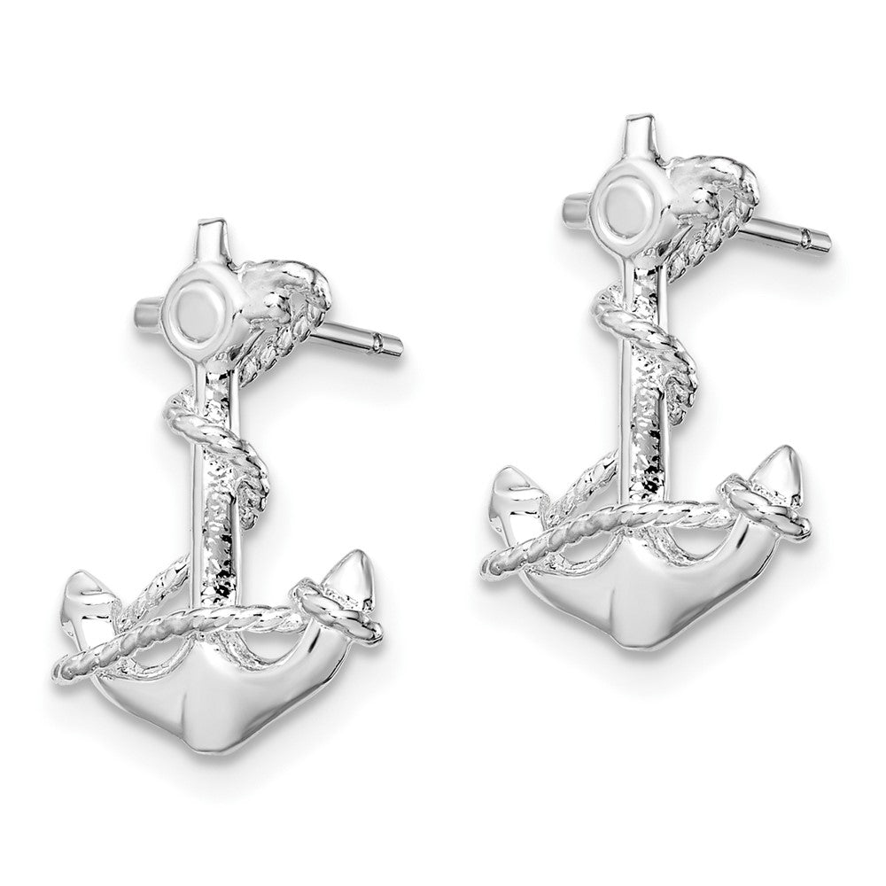 Sterling Silver Polished Anchor with Rope Post Earrings