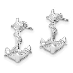 Sterling Silver Polished Anchor with Rope Post Earrings