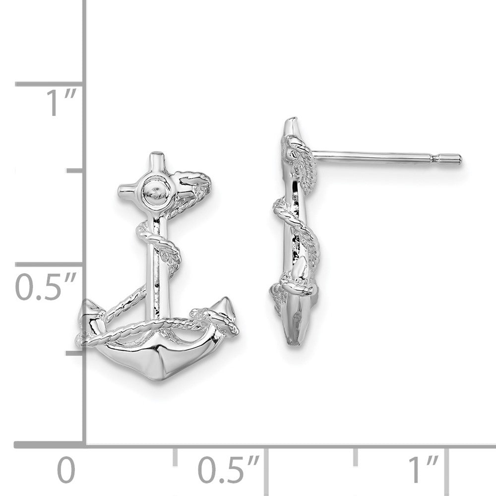 Sterling Silver Polished Anchor with Rope Post Earrings