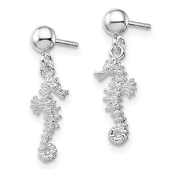Sterling Silver Polished 3D Mini Seahorse Dangle Post Earrings
