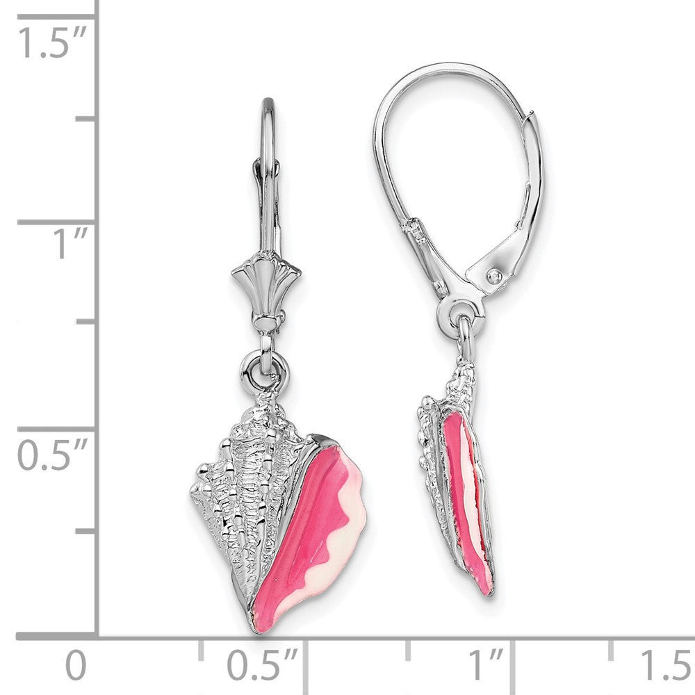 Sterling Silver Polished Enameled Conch Shell Leverback Earrings