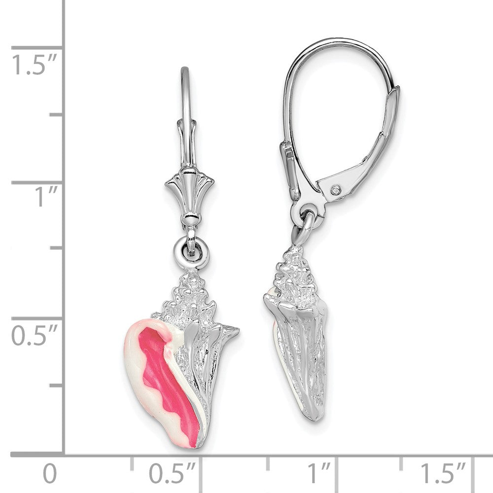 Sterling Silver Polish Enamel Small Conch Shell Leverback Earrings